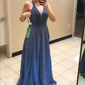 Blue iridescent glitter prom dress